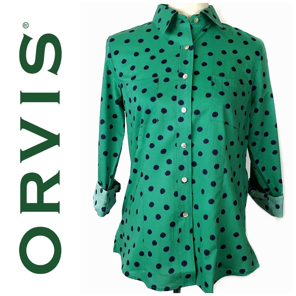 NWOT ORVIS Wrinkle Resistant Polka Dot Shirt